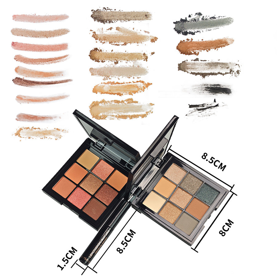 UncommonCosmetics Essential Eye Set | 2 Eyeshadow Palettes (9 Color Each) + Mascara | Create Professional/Daily/Romantic Eye Looks