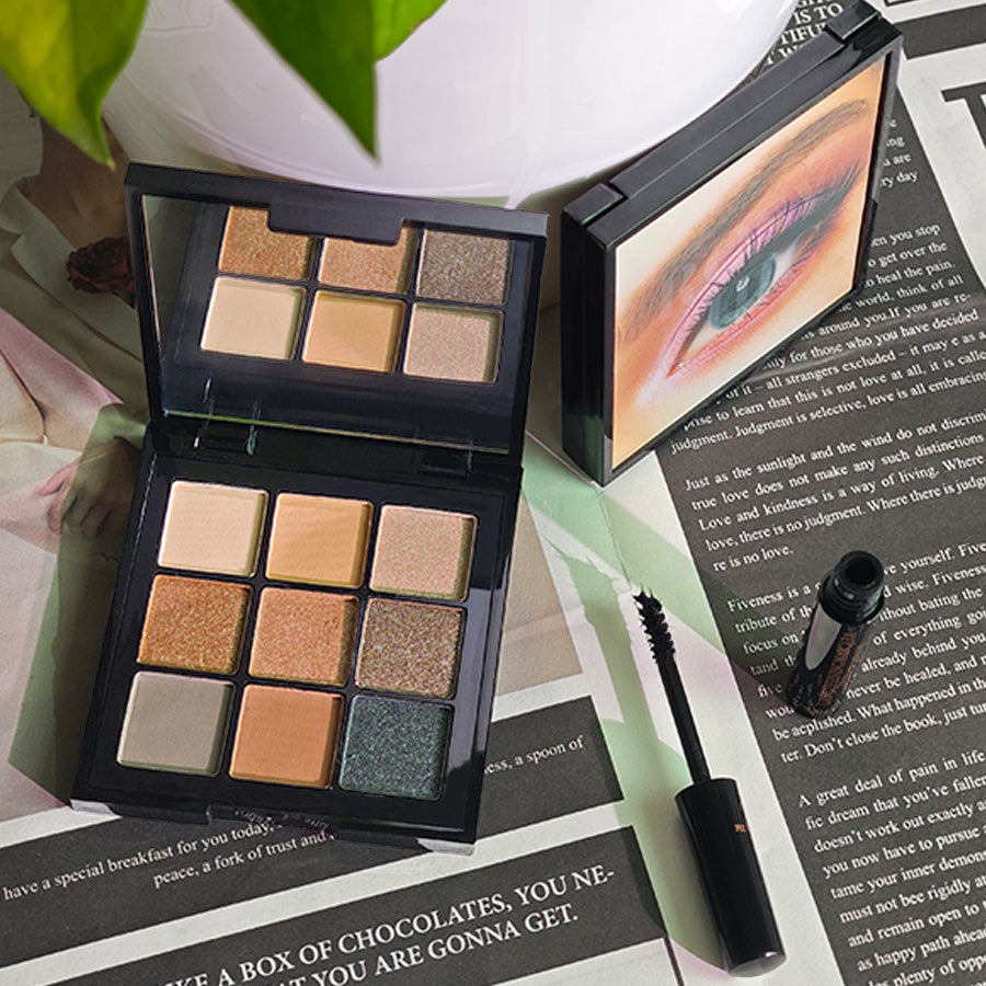 UncommonCosmetics Essential Eye Set | 2 Eyeshadow Palettes (9 Color Each) + Mascara | Create Professional/Daily/Romantic Eye Looks