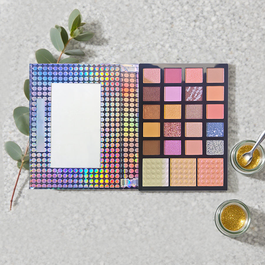 23Pc Face & Eye Palette | Luxuriously Silky Eyeshadows (3-Way Use: Liner/Lid/Crease) for Endless Looks, Soft Sheer Shimmer Highlighter for Radiance | Expert-Level Contouring & Seamless Blending | Everyday-to-Glam Must-Have for Flawless Features