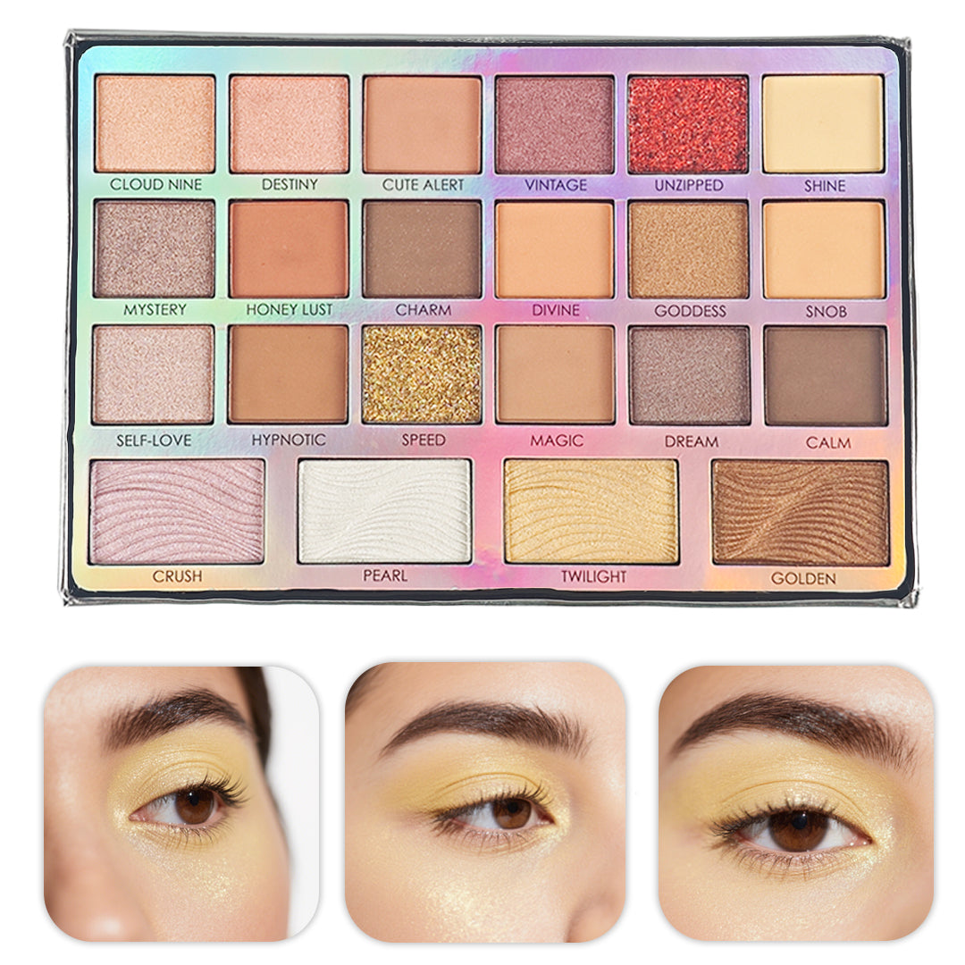 22Pc Face & Eye Palette | 16 Eyeshadows + 2 Glitter Shadows + 1 Blush + 3 Highlighters | Richly Pigmented, Luxuriously Silky-Blendable | Skin-Tone-Flattering for Sun-Kissed Natural & Everyday Glam | NY-Inspired Edgy Chic Beauty
