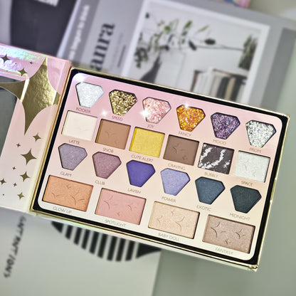 Smoke & Mirrors Star Gazing 22 Pc Face & Eye Palette | Eyeshadows+Glitter+Blush+Highlighter | Pigmented, Silky-Blendable for All Skin Tones