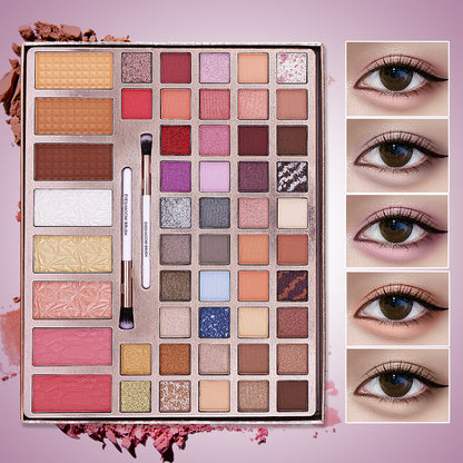 Paris Hilton Bombshell Beauty 54 Pc Ultimate Face & Eye Palette | Eyeshadows, Highlighter, Contour, Blush + 2 Brushes | Ultra-Blendable High-Shine Pigments