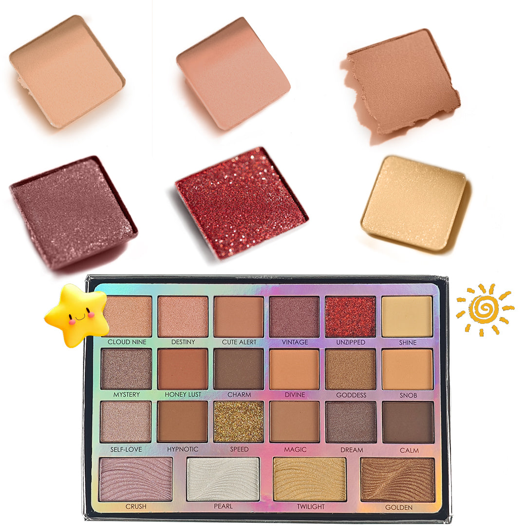 22Pc Face & Eye Palette | 16 Eyeshadows + 2 Glitter Shadows + 1 Blush + 3 Highlighters | Richly Pigmented, Luxuriously Silky-Blendable | Skin-Tone-Flattering for Sun-Kissed Natural & Everyday Glam | NY-Inspired Edgy Chic Beauty
