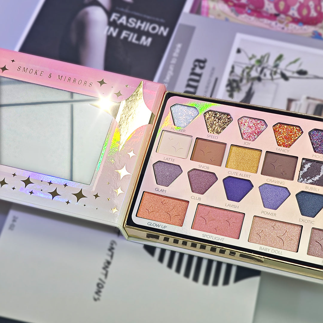 Smoke & Mirrors Star Gazing 22 Pc Face & Eye Palette | Eyeshadows+Glitter+Blush+Highlighter | Pigmented, Silky-Blendable for All Skin Tones