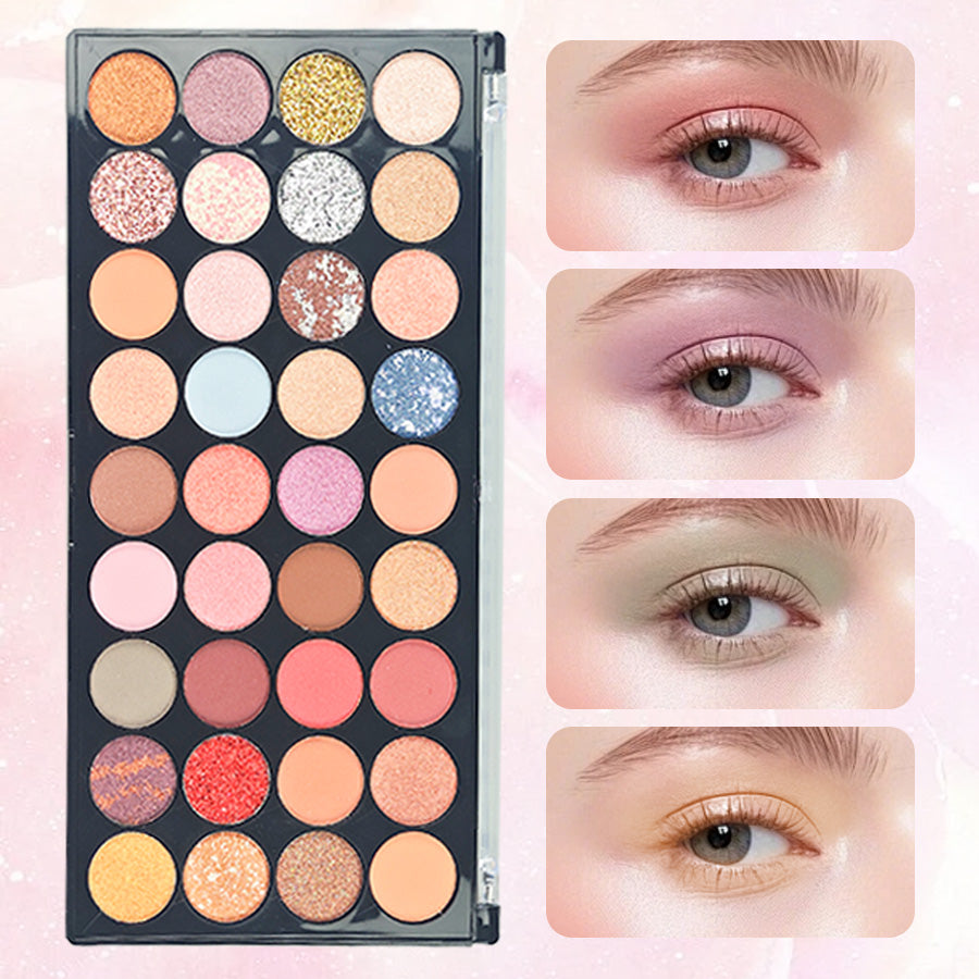 36Pc Pressed Powder Eyeshadow Palette | Matte + Glitter Shades | Pigmented & Silky-Blendable for Daily to Night Looks