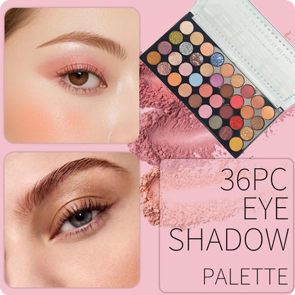 36Pc Pressed Powder Eyeshadow Palette | Matte + Glitter Shades | Pigmented & Silky-Blendable for Daily to Night Looks