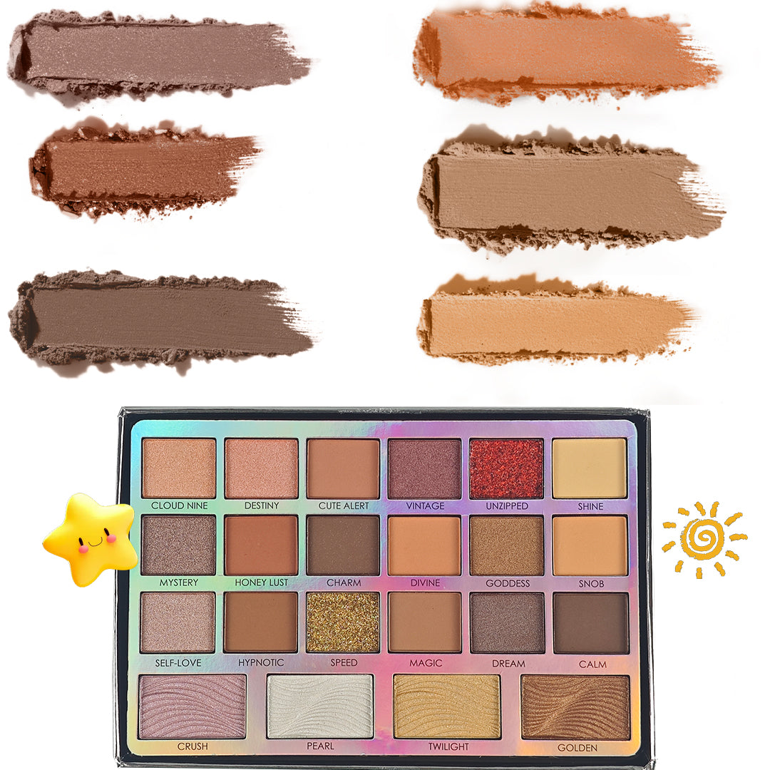 22Pc Face & Eye Palette | 16 Eyeshadows + 2 Glitter Shadows + 1 Blush + 3 Highlighters | Richly Pigmented, Luxuriously Silky-Blendable | Skin-Tone-Flattering for Sun-Kissed Natural & Everyday Glam | NY-Inspired Edgy Chic Beauty