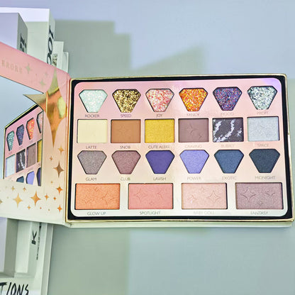 Smoke & Mirrors Star Gazing 22 Pc Face & Eye Palette | Eyeshadows+Glitter+Blush+Highlighter | Pigmented, Silky-Blendable for All Skin Tones