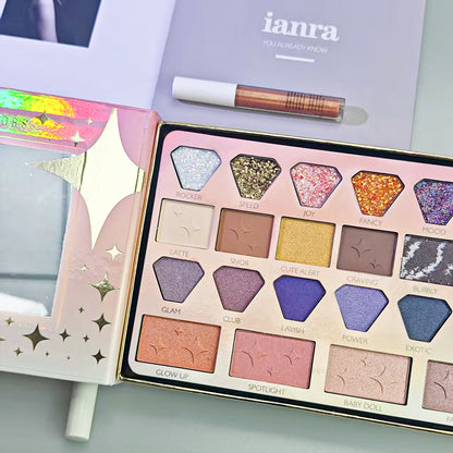 Smoke & Mirrors Star Gazing 22 Pc Face & Eye Palette | Eyeshadows+Glitter+Blush+Highlighter | Pigmented, Silky-Blendable for All Skin Tones