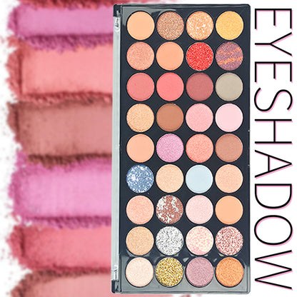 36Pc Pressed Powder Eyeshadow Palette | Matte + Glitter Shades | Pigmented & Silky-Blendable for Daily to Night Looks