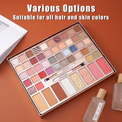 Paris Hilton Bombshell Beauty 54 Pc Ultimate Face & Eye Palette | Eyeshadows, Highlighter, Contour, Blush + 2 Brushes | Ultra-Blendable High-Shine Pigments