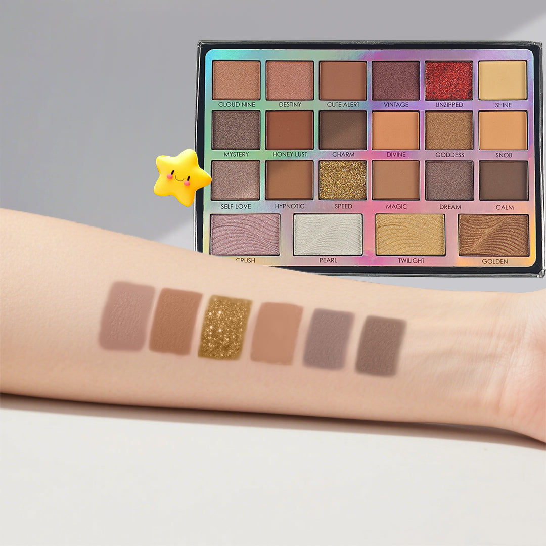 22Pc Face & Eye Palette | 16 Eyeshadows + 2 Glitter Shadows + 1 Blush + 3 Highlighters | Richly Pigmented, Luxuriously Silky-Blendable | Skin-Tone-Flattering for Sun-Kissed Natural & Everyday Glam | NY-Inspired Edgy Chic Beauty