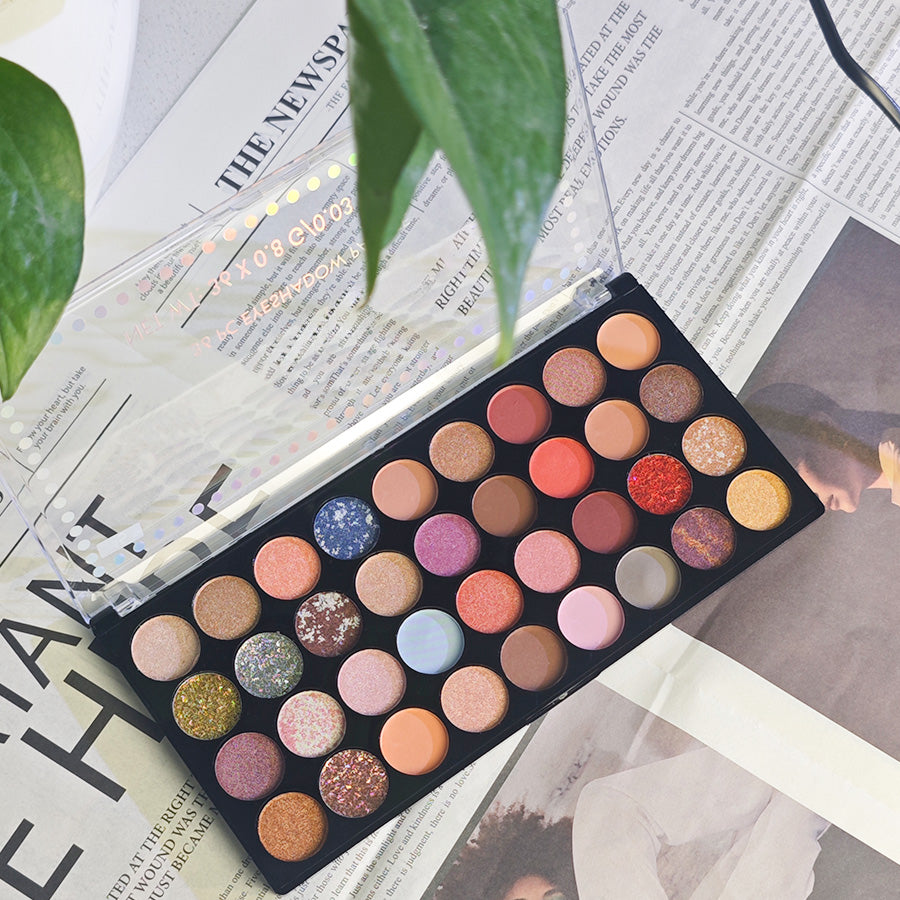 36Pc Pressed Powder Eyeshadow Palette | Matte + Glitter Shades | Pigmented & Silky-Blendable for Daily to Night Looks