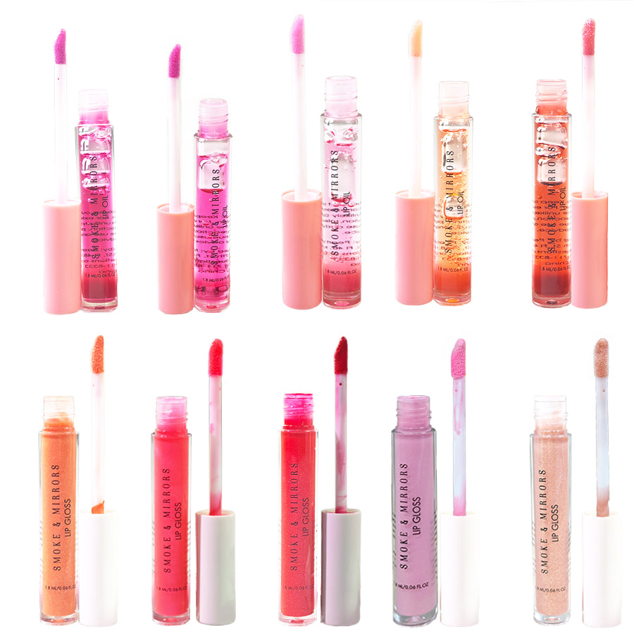 Smoke & Mirrors 10 Pc Hydrating Lip Vault | 5 Lip Oils + 5 Lip Glosses | Moisturizing, Non-Sticky & High-Shine